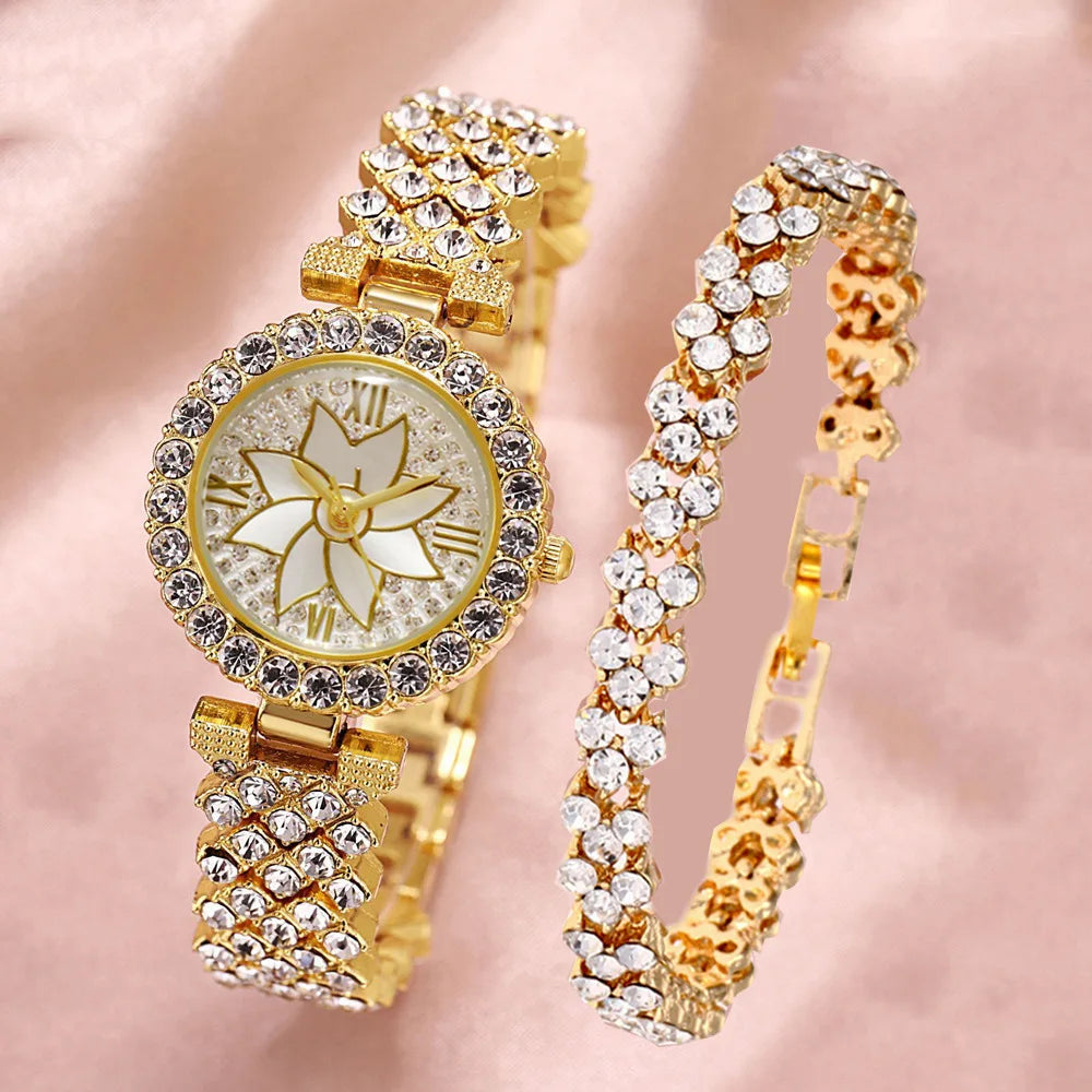 Diamond Bracelet Watch Small Fragrant Wind Two Piece Set Water Diamond Women's Quartz Watch