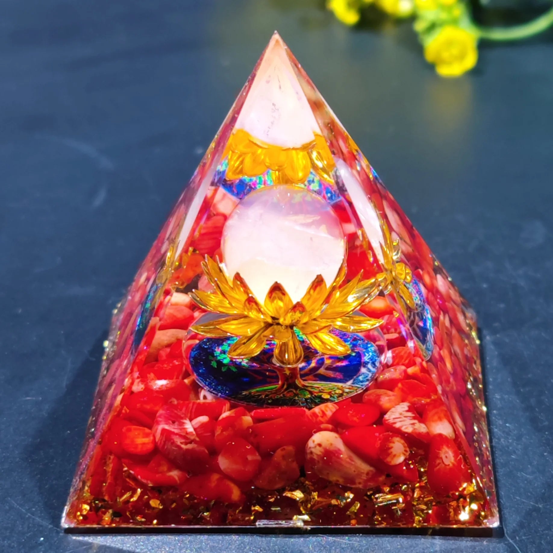 5 6cm Spiritual Product Energy Orgonite Pyramid Crystal Gem Orgone Pyramid for Fengshui