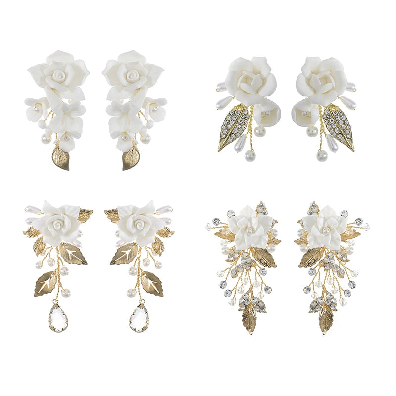 2023 Handmade Ceramic Flower Earrings Elegant Wedding Daily Party Jewelry Bridal Pendant Accessory for Gifts