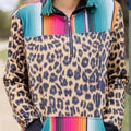 2025 Western Vintage Women's Casual Pullover Long-Sleeved Half Zipper Sweatshirt Cow Leopard Print Spring Autumn Tops Cowgirl