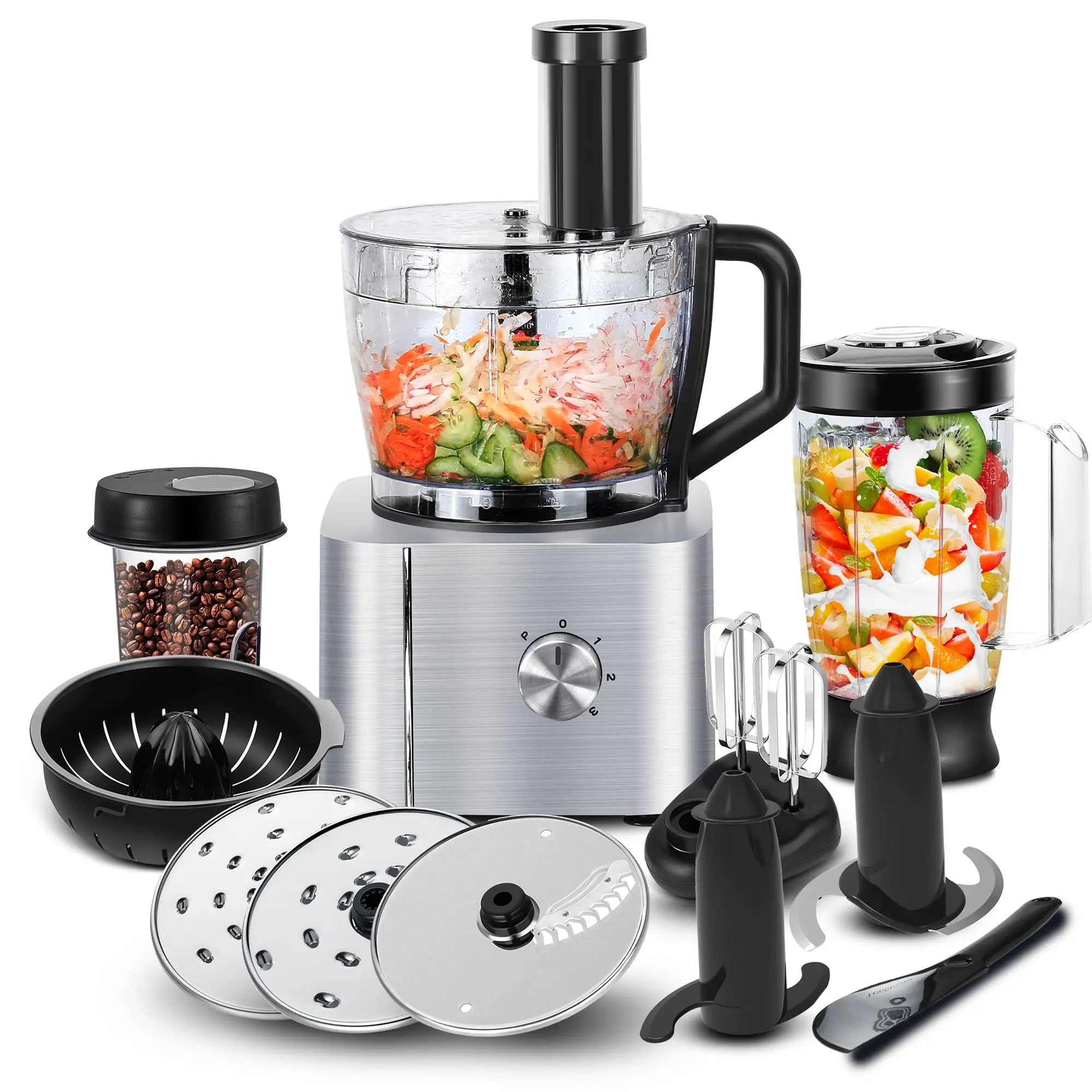 Food Processor 11-in-1 Food Processor and Blender with Chopping Blending Kneading Grinding Whisking Juicing 1100W