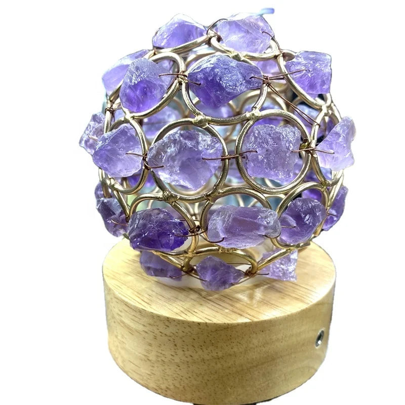 Factory supply gemstone crystal chips light handmade hollow out amethyst lamps at night
