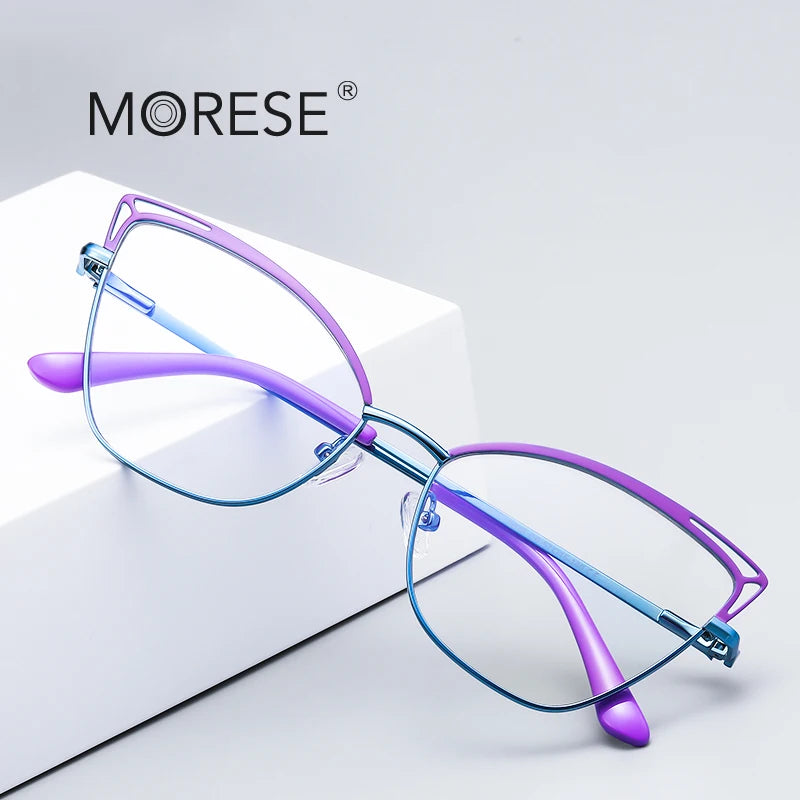MORESE Women's 3038 Metal Glasses Candy Color Cat Eye Eyeglass Frames Wholesale