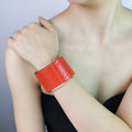 New Exaggerated Handmade PU Leather Bracelet Metal Fashion Versatile Wide Cuff Bangle Bracelet Women Hand Accessories