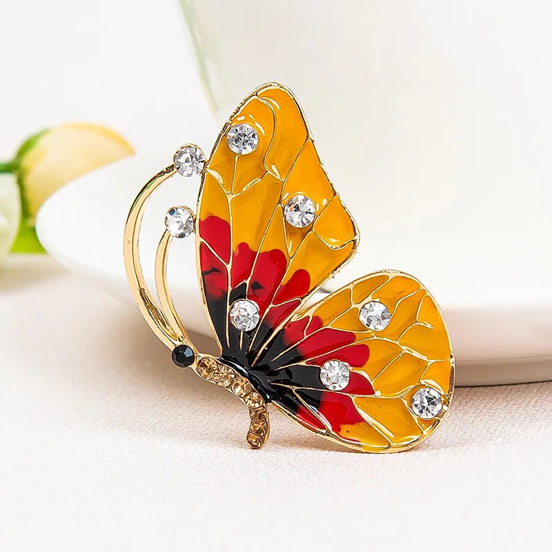Trendy Colorful Enamel Butterfly Brooch Pin Rhinestone Crystal Butterfly Brooch for Gift