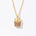 Wholesale Jewelry Gold Plated Stainless Steel French Fries Shape Pink Zircon Necklace for Women and Girls