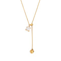 New Arrival Stainless Steel 18K Gold Plated Square Heart-Shaped Zircon Tassel Y Necklace for Women No Fade