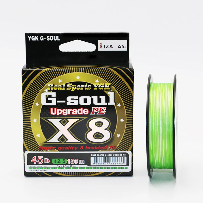 YGKPE G SOUL X8 Upgrade 150M/200M Japan-Made Super Strong 8-Strand Multifilament PE Braided Fishing Line 14LB-60LB Lake River