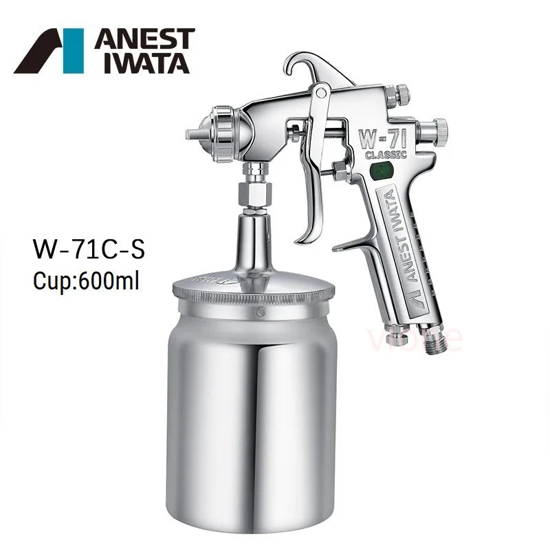 Original Japan Anest Iwatas W71C-S Air Power Pneumatic Paint Spray Gun Suction Feed Type W-71C-S Top Coating With 600cc Cup