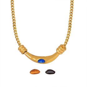 Europe INS PVD Gold Plating Stainless Steel Vintage Gemstone Natural Stone Pendant Necklace for Women Girls Jewelry