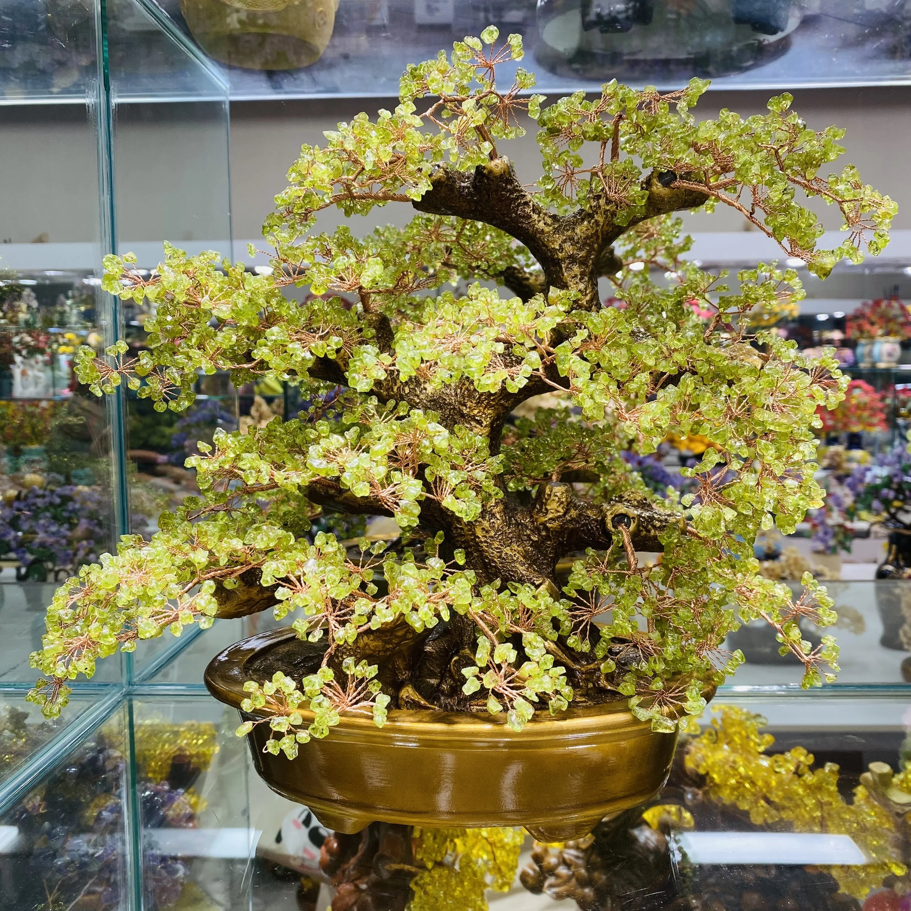 Wholesale Natural Healing Crystal Gemstone Peridot Stone Money Tree Decoration