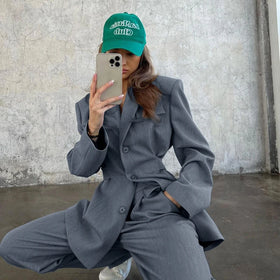 Grey Versatile Casual Fashionable Office Wear Blazer And Trouser Two Piece Set Women Clothing Women's Suit Sets