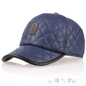 Autumn Winter Men Bright Leather Curved Brim Baseball Hat Casual Leather Label Thick Warm Ear protection Baseball Hat Sports Cap