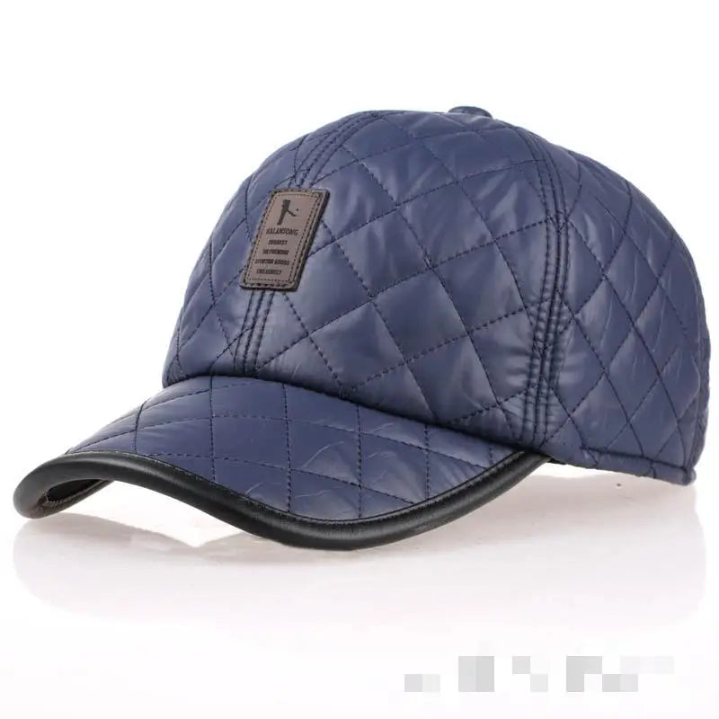 Autumn Winter Men Bright Leather Curved Brim Baseball Hat Casual Leather Label Thick Warm Ear protection Baseball Hat Sports Cap