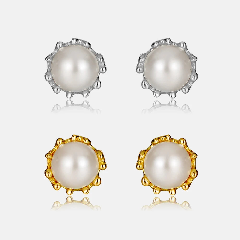 FUAMAY Aretes 6MM Pearl Earrings S925 Sterling Silver for Women Shell Pearl Earrings