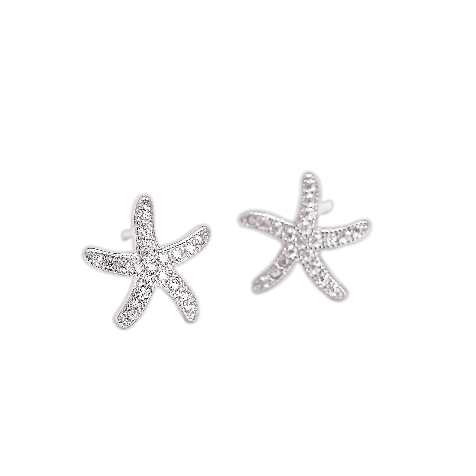 925 Sliver Simple and Sweet Crystal Rhinestone Star Shape Tassel Stud Earrings Women