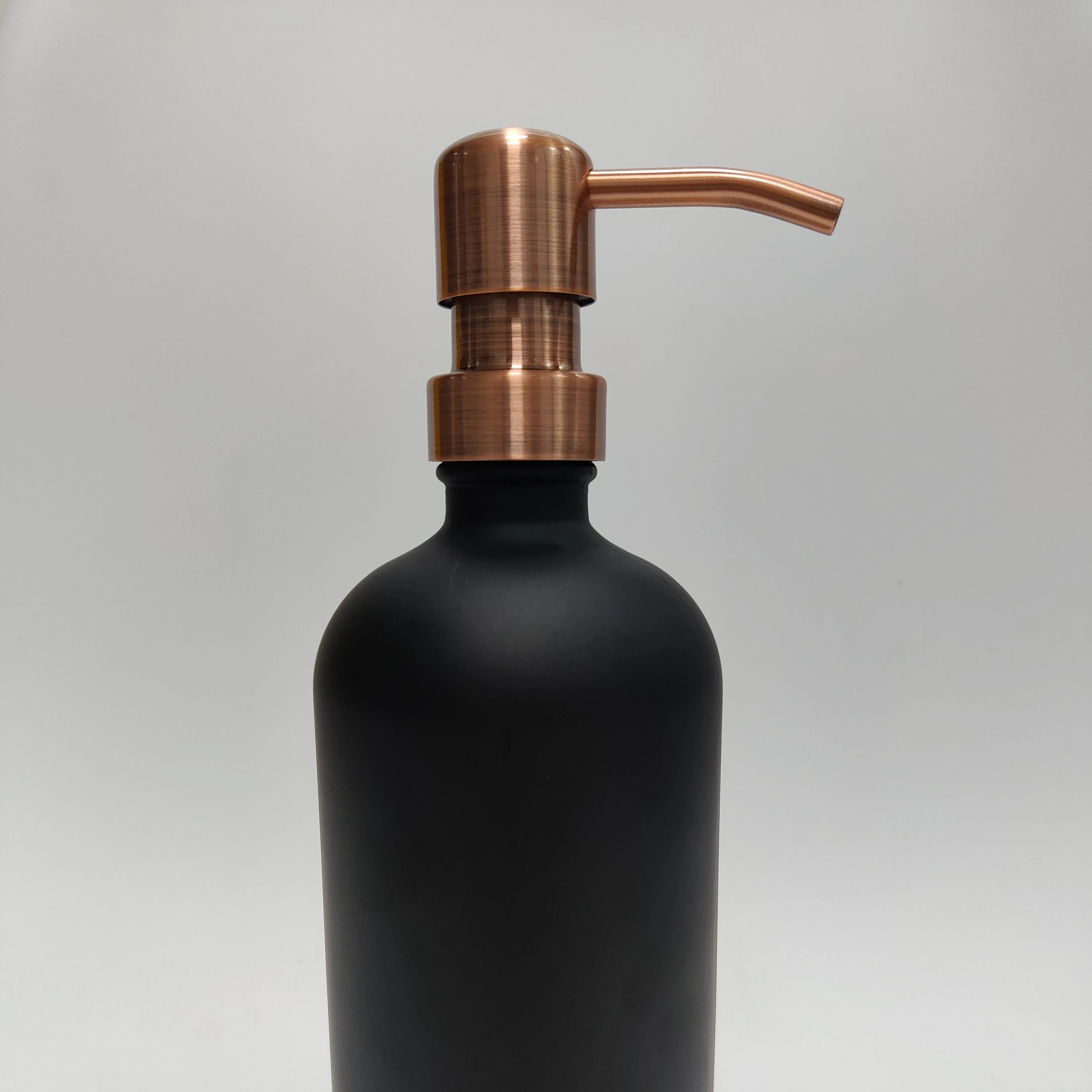 Black Painted Glass Jar Soap and Lotion Dispenser with Antique Copper Pump 16 oz