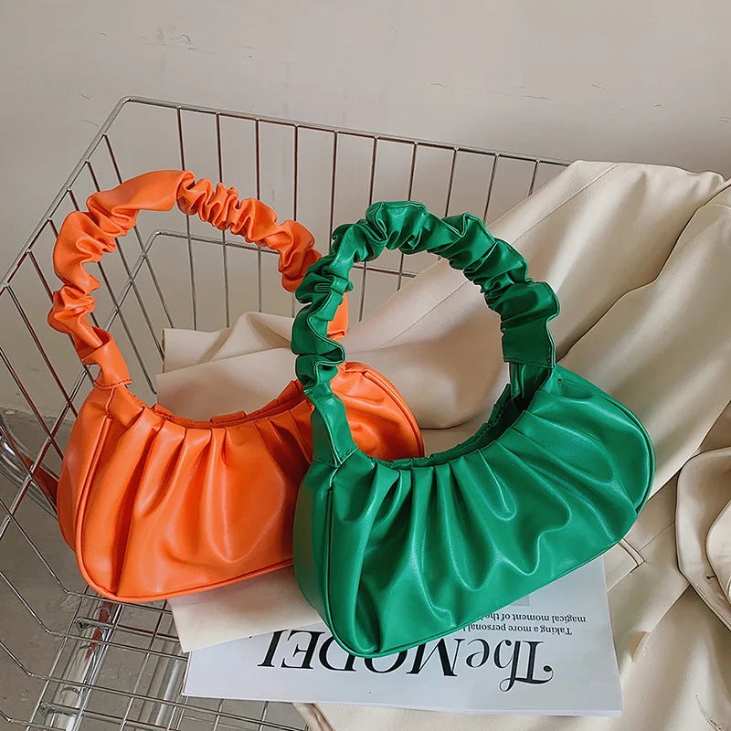 New Solid Color Cloud Pleated Bag Simple Women's Armpit Bag Sweet Underarm Shoulder Bag