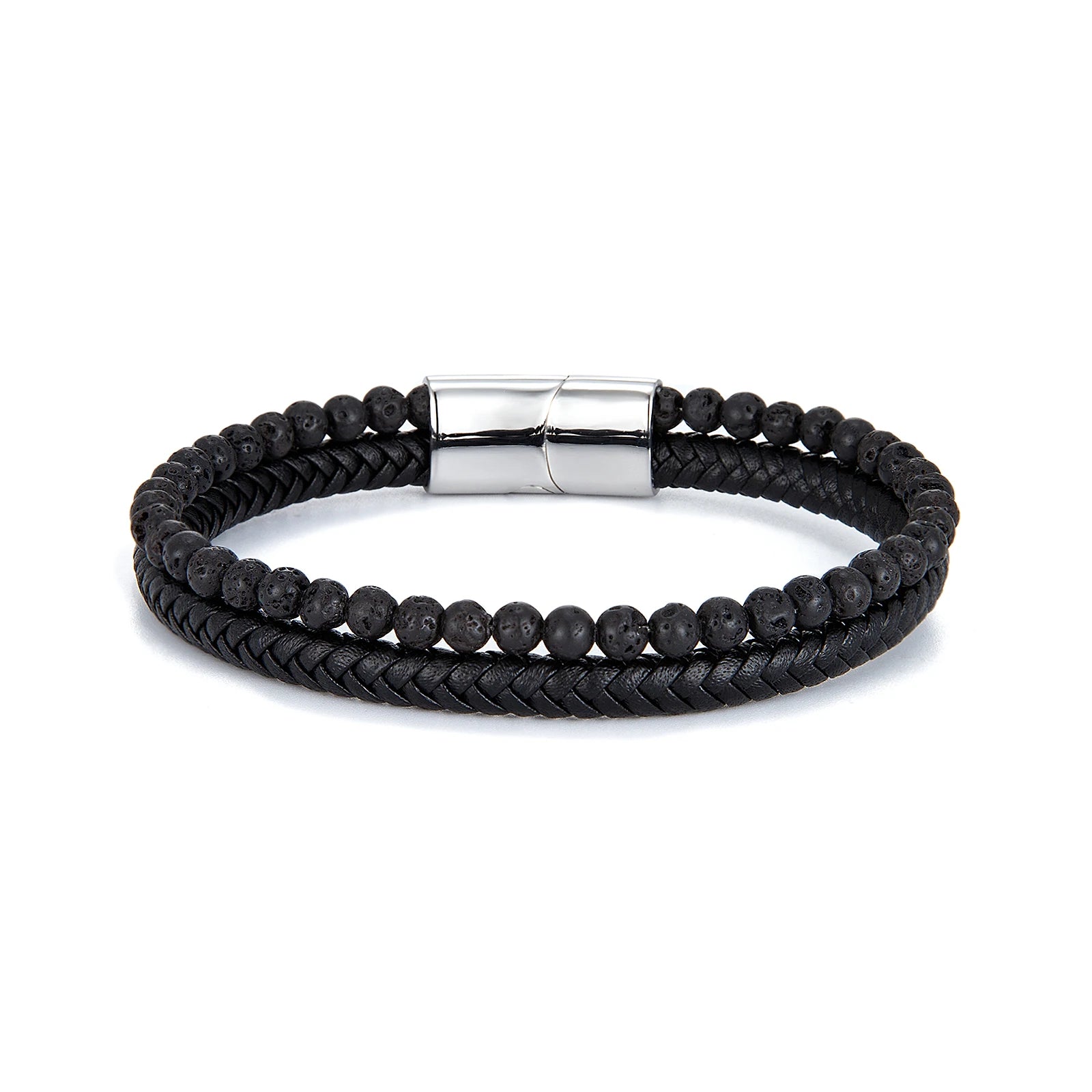 Fashion Trendy Men Leather Jewelry Natural Stone Tiger Eye Onyx Beads Leather Bracelet for Man