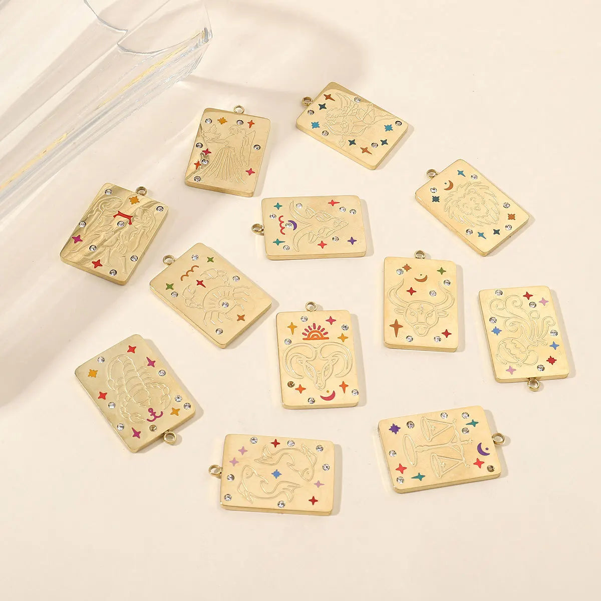 Beimai OEM Jewelry Accessories 12 Star Signs Square Colored Diamond Stainless Steel Necklace Pendant Accessories