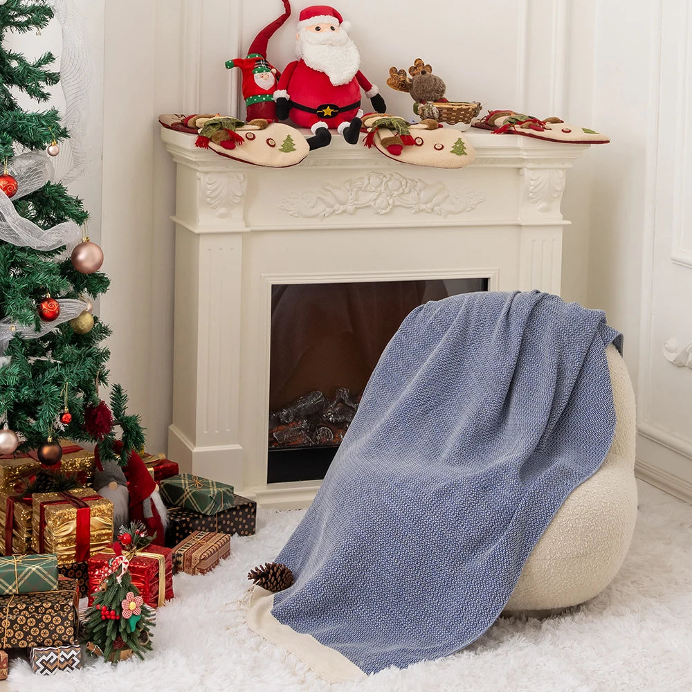 SHENGPENG Factory Wholesale Large Size 125*180CM Turkish Style Diamond Pattern Christmas Turkey Tassel Cover Blanket 100% Cotton