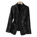 S-XXL Women Black White Plaid Blazer Ladies Autumn Winter Outwear Female Long Sleeve Single Breasted Work Wear Jacket Coat