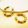 Wholesale Custom 18K Gold Plated Stainless Steel Women's Hiphop Fashion Jewelry Delicate Bright Face Bamboo Gold Hoop Earrings
