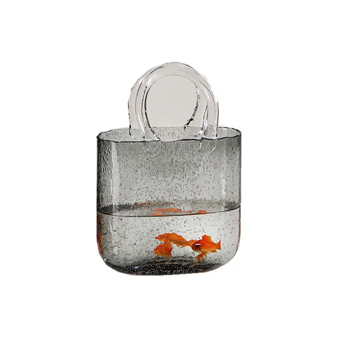 Dropshipping Unique Hand Blown Clear Glass Vase with Elegant Purse Design for Home Decor & Garden Features Flowers and Fishes