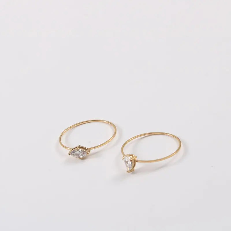 Joolim High End 18K Gold Plated Stainless Steel Fine Lines Dainty Geometric Zirconia Rings for Women Finger Ring Wholesale