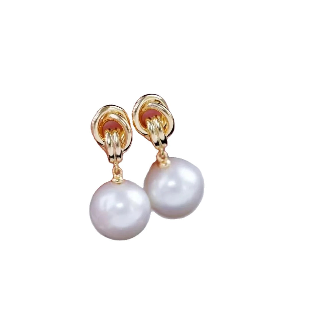 E5064 11-12mm Sterling Silver 18k Gold Plated Freshwater Pearl Beads Earrings Accessory DIY Mountings Wedding Jewelry Wholesale