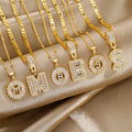 Elegant Sentimental Gift Golden A-Z Alphabet Pendant Sparkling Faux Zircon Necklace 2-Pack Initial Letter Necklace Set