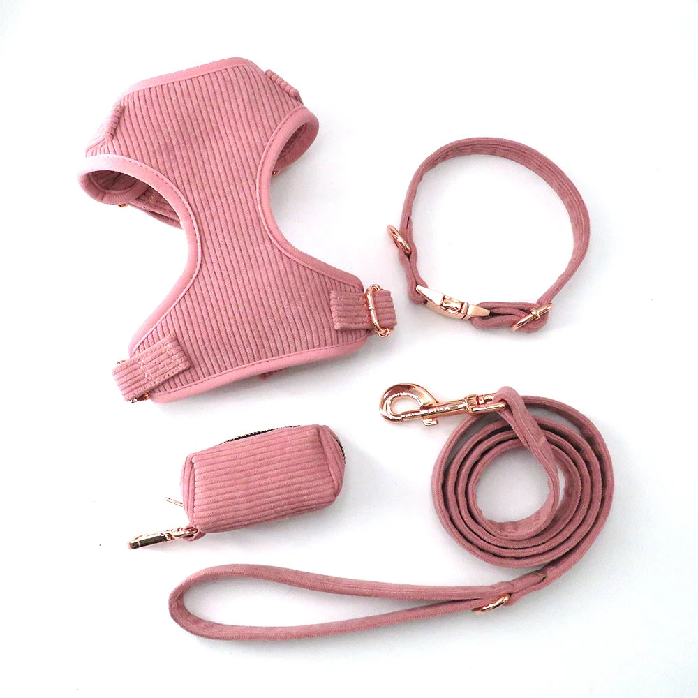 2024  Manufacturer Puppy Reversible Vest No Pull Adjustable Velvet Corduroy Dog Harness and Leash Set