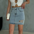 Custom Sexy Hollow Out Rhinestone Mini Denim Jean Skirt for Women