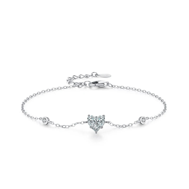 SL2045 925 Sterling Silver Heart-Shaped Geometric Pattern Chain Bracelet for Women Simple Design Statement Jewelry Party Gift
