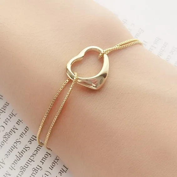 Fine 925 Sterling Silver 18k Gold Plated Hollow Love Heart Shape Bracelets for Women