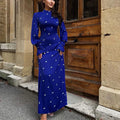 Zipped Lace-Up Long Sleeve Bodycon Satin Women's Clothing Bandage Casual Dresses Ladies Maxi Blue Floral Elegant Dress for Women
