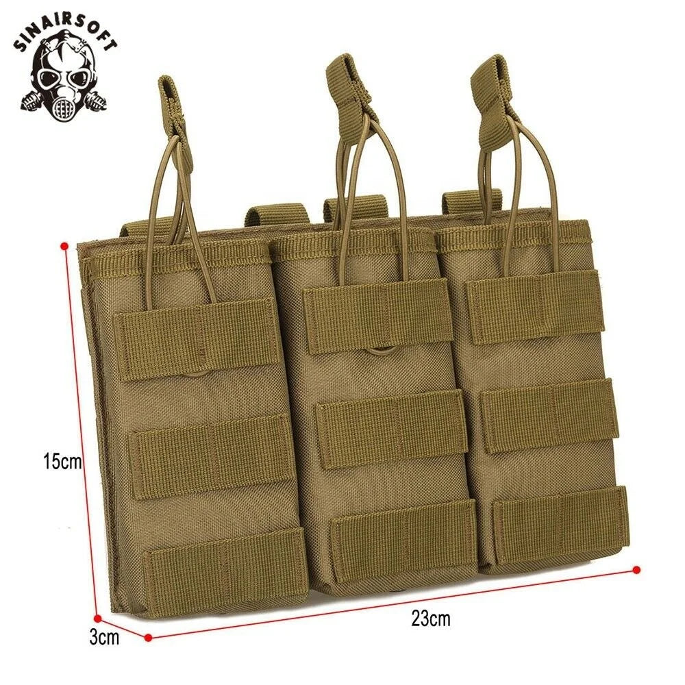 Tactical Molle Open Top Triple Mag Magazine Pouch for 223/5.56mm Nylon Material Pack Bag