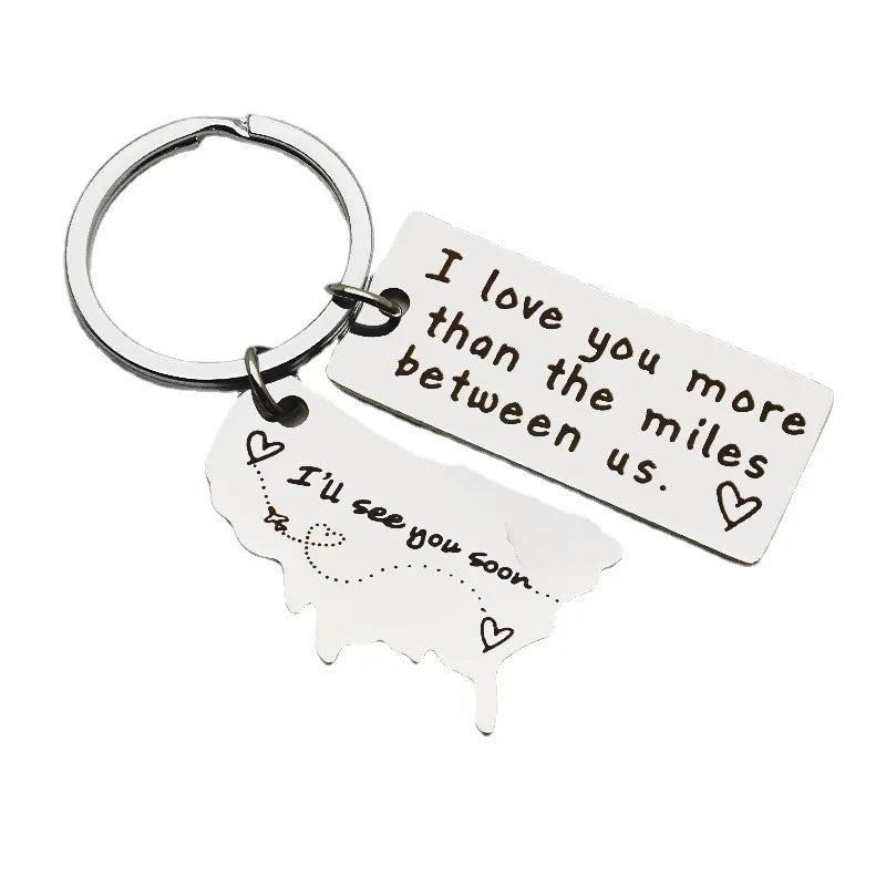 I Love You More Than the Miles Between Us Going Away State Key Chains Valentine's Day Gift Long Distance Relationship Keychain