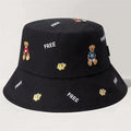 2023 Lovely Embroidery Cartoon Bear Fashion Women Bucket Hat Summer Travel Beach Sun Cotton Outdoor Fisherman Hats
