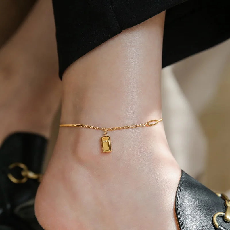 2022 Summer Fashion New Stainless Steel 18K Gold Light Luxury High-end Gold bar Anklet Women Spot Wholesale