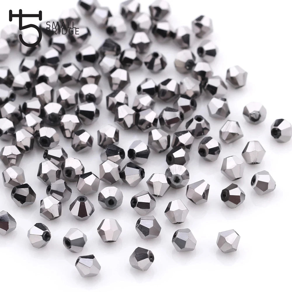 Czech Silver Colour Spacer Bicone Beads for Making Jewelry Accessories Diy Perles Loose Faceted Glass Crystal Beads