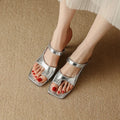 New Ladies Square Toe Design High Heeled Sandals Summer Ladies High Heeled Shoes One Foot Stirrup Elegant Fashion Women Shoes