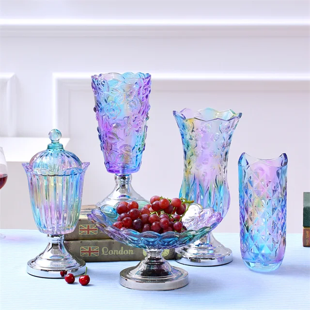 Modern Color Stained Glass Vases Creative Compote Sugar Bowl for Home Furnishing Tabletop Wedding Vase for Crafts and Gifts