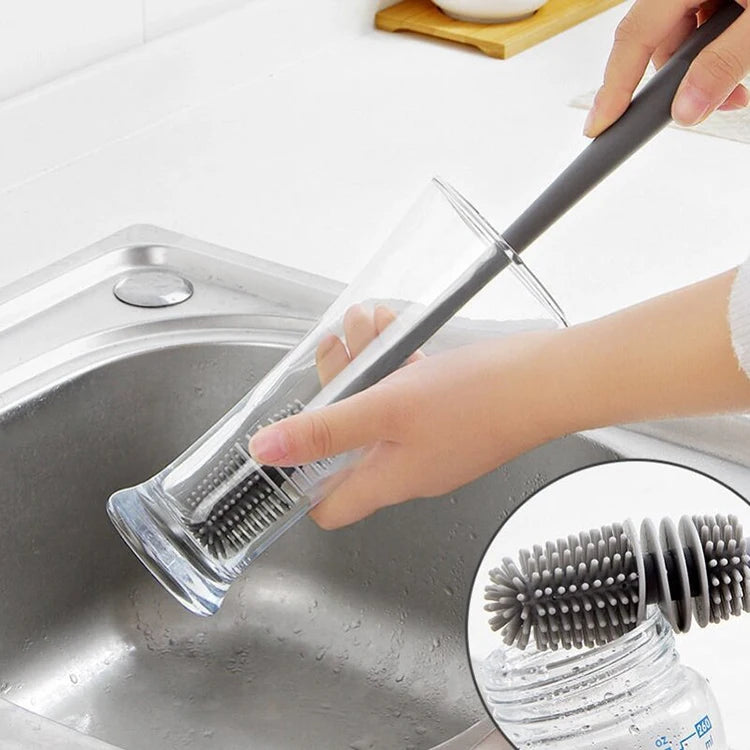 2024 Thermos Cup Cleaning Brush Silicone Bottle Brush Household Long-handled Kids Feeding Bottle Brush