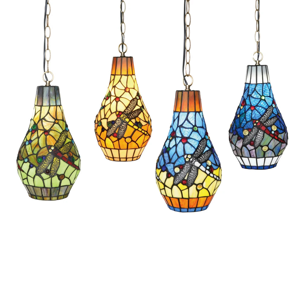 Handmade Stained Glass Dragonfly Style Pendant Light Fixture New Design Hanging Lamps Chandelier for Home Decor Restaurant