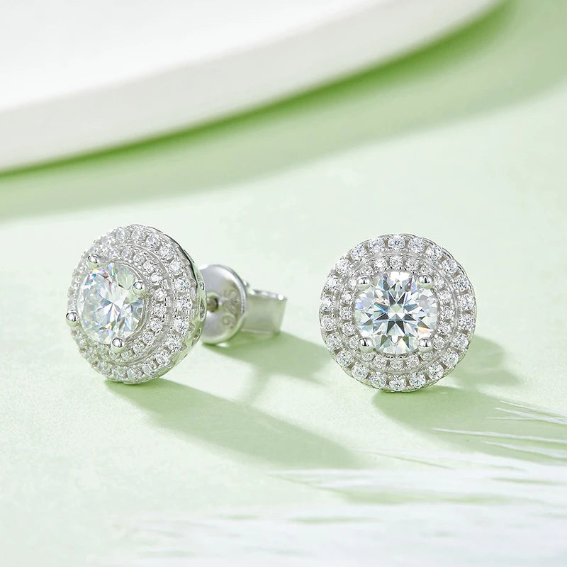 RINNTIN SME29 Real 925 Sterling Silver Luxury Simple Round Cut D Color VVS Moissanite Diamond Stud Earrings for Women