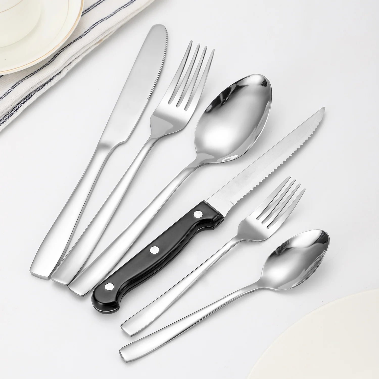 Food Grade 5pcs Knife and Fork Spoon Stainless Steel Flatware Cutlery Set with Steak Knives
