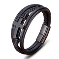 Hot Selling Men's Stainless Steel Cross-Design Leather Bracelet Multi-Layer Charm Bracelets Gold Plating Classic Style Gifts