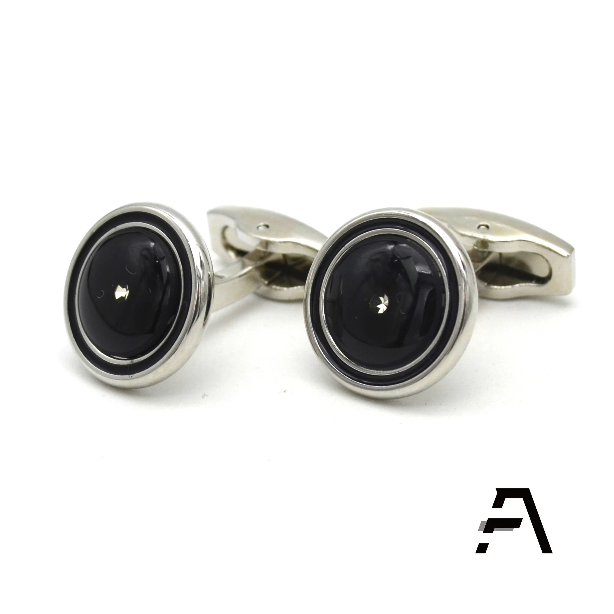 Fancy Simple Round Black Rhinestone Brass Business Engagement Party Wedding Anniversary Gift Suit Shirt Cufflinks