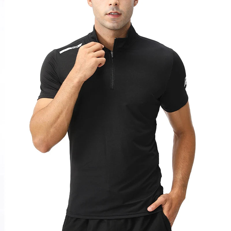 Men's Solid Blank Golf T-Shirt with Zip Tracksuit Regular Fit Breathable Short Sleeve 180 Grams Polyester Cotton